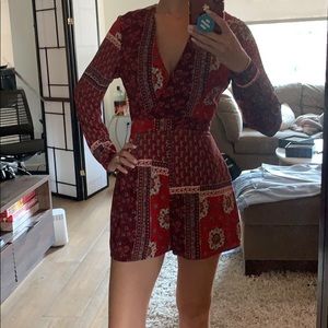 Long sleeve printed red/maroon romper